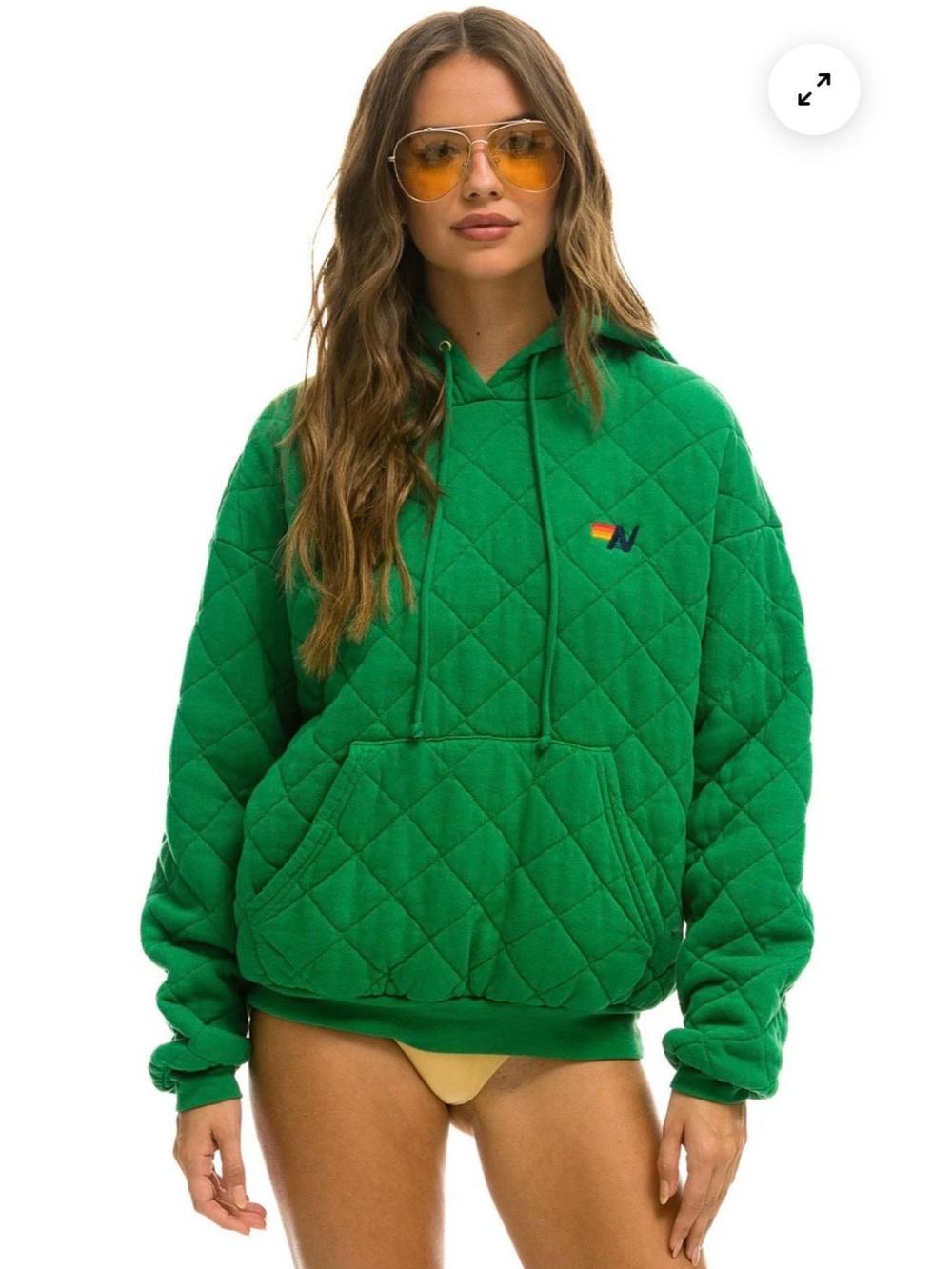 Aviator Nation Quilted Relaxed Pullover Hoodie Kelly Green XS